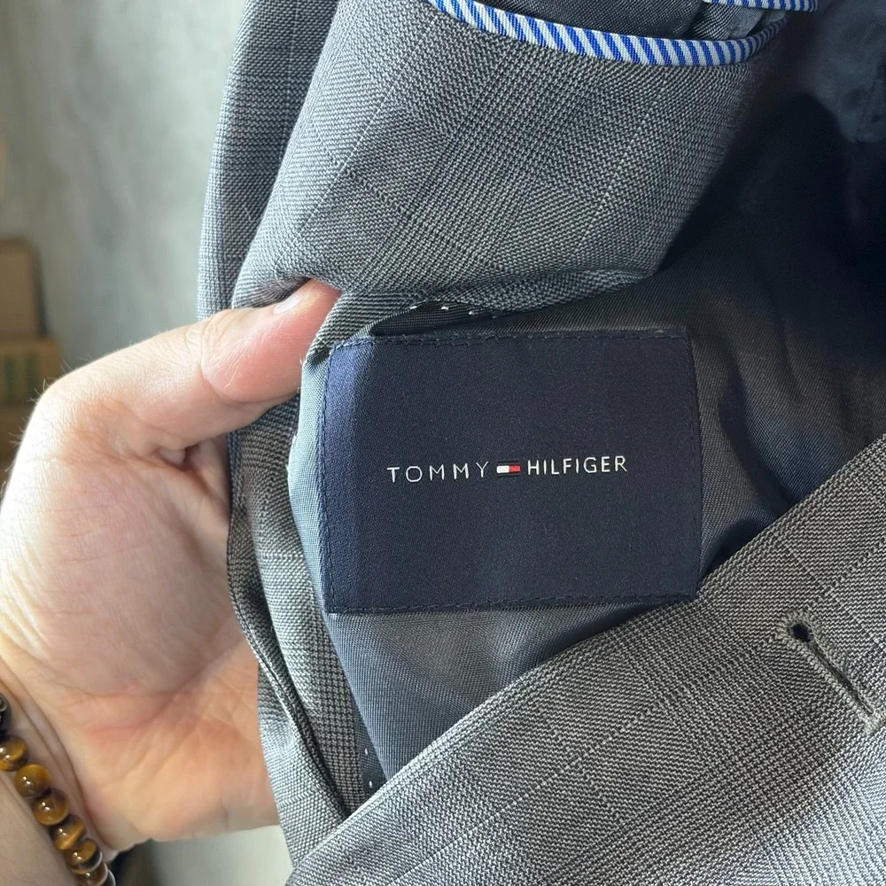 Tommy Hilfiger Blazer Jacket Mens Gray Houndstooth Single Breasted Notch Lap 42R